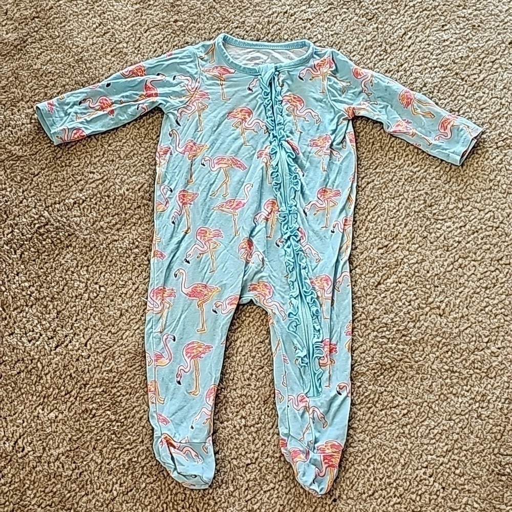 Bamboo Flamingo Ruffled Zip Up Footie 0 3M